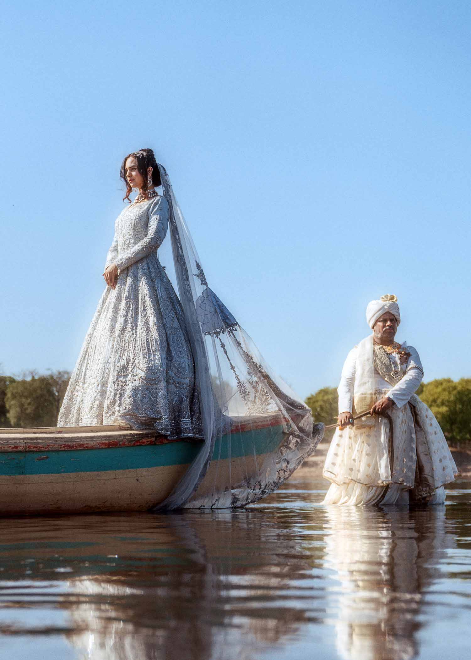 Pakistani Ice Blue Embellished Raw Silk Pishwas (2-Piece) - Image 3