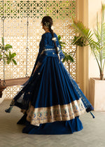 Royal Blue Embroidered Korean Rawsilk Pishwas (3-Piece) - Image 3