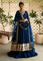 Royal Blue Embroidered Korean Rawsilk Pishwas (3-Piece) - Image 4