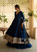 Royal Blue Embroidered Korean Rawsilk Pishwas (3-Piece) - Image 5