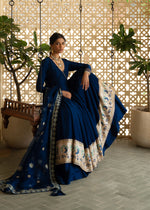 Royal Blue Embroidered Korean Rawsilk Pishwas (3-Piece) - Image 6