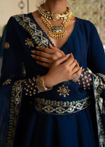 Royal Blue Embroidered Korean Rawsilk Pishwas (3-Piece) - Image 7