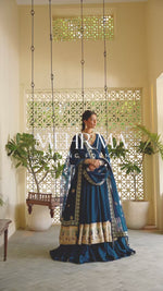 Royal Blue Embroidered Korean Rawsilk Pishwas (3-Piece) - Image 8