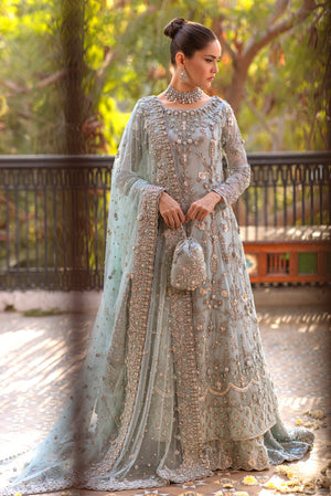 Pakistani Aquamarine Embroidered Sheer Net Pishwas (3-Piece) - Image 2