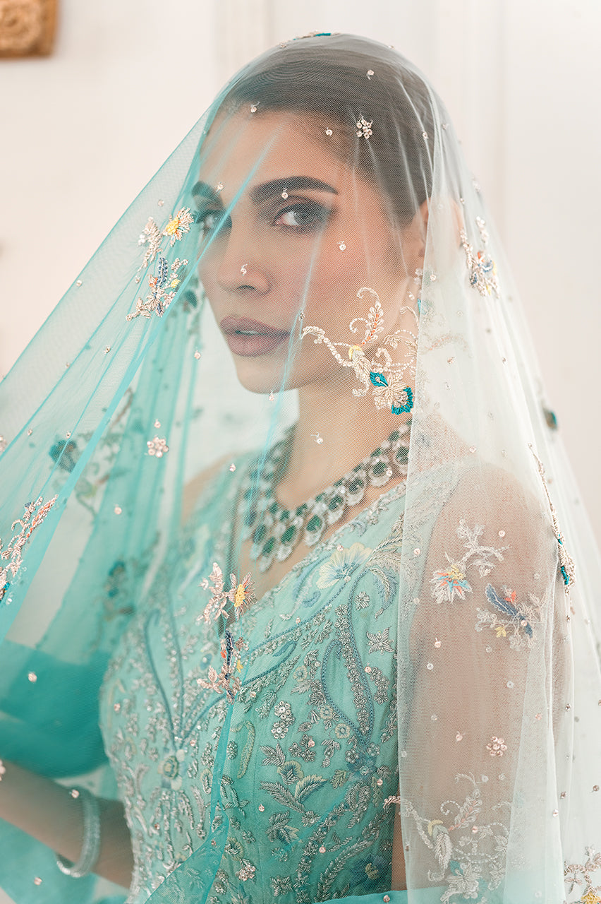 Ice Blue Hand Embroidered Silk Jamawar Pishwas (2-Piece) - Image 7