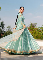 Pakistani Turquoise Embroidered Tissue Pishwas Dress (2-Piece) - Image 3