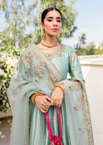 Pakistani Turquoise Embroidered Tissue Pishwas Dress (2-Piece) - Image 5