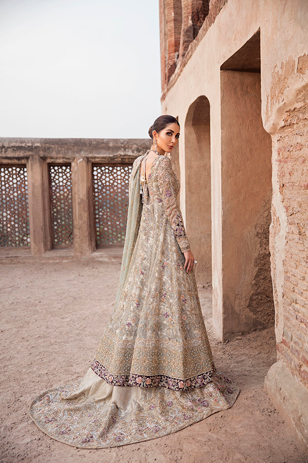 Sky Blue Zari Net Pishwas Dress (3-Piece) - Image 4