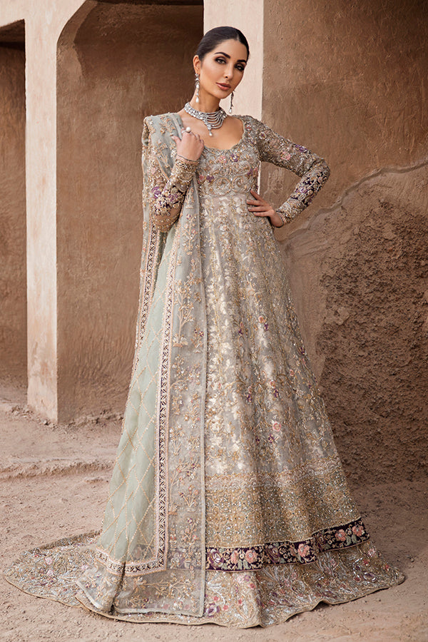 Sky Blue Embroidered Zari Net Pishwas Dress (3-Piece) - Image 1