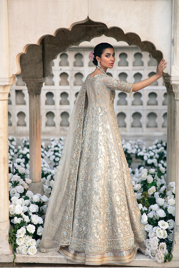 Pakistani Powder Blue Embellished Zari Net Pishwas (3-Piece) - Image 3
