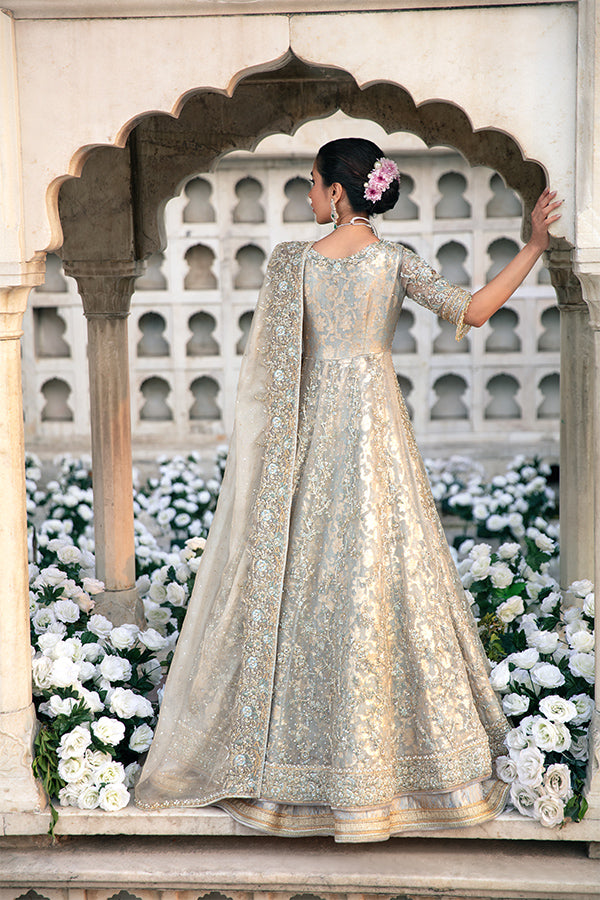 Pakistani Powder Blue Embellished Zari Net Pishwas (3-Piece) - Image 5