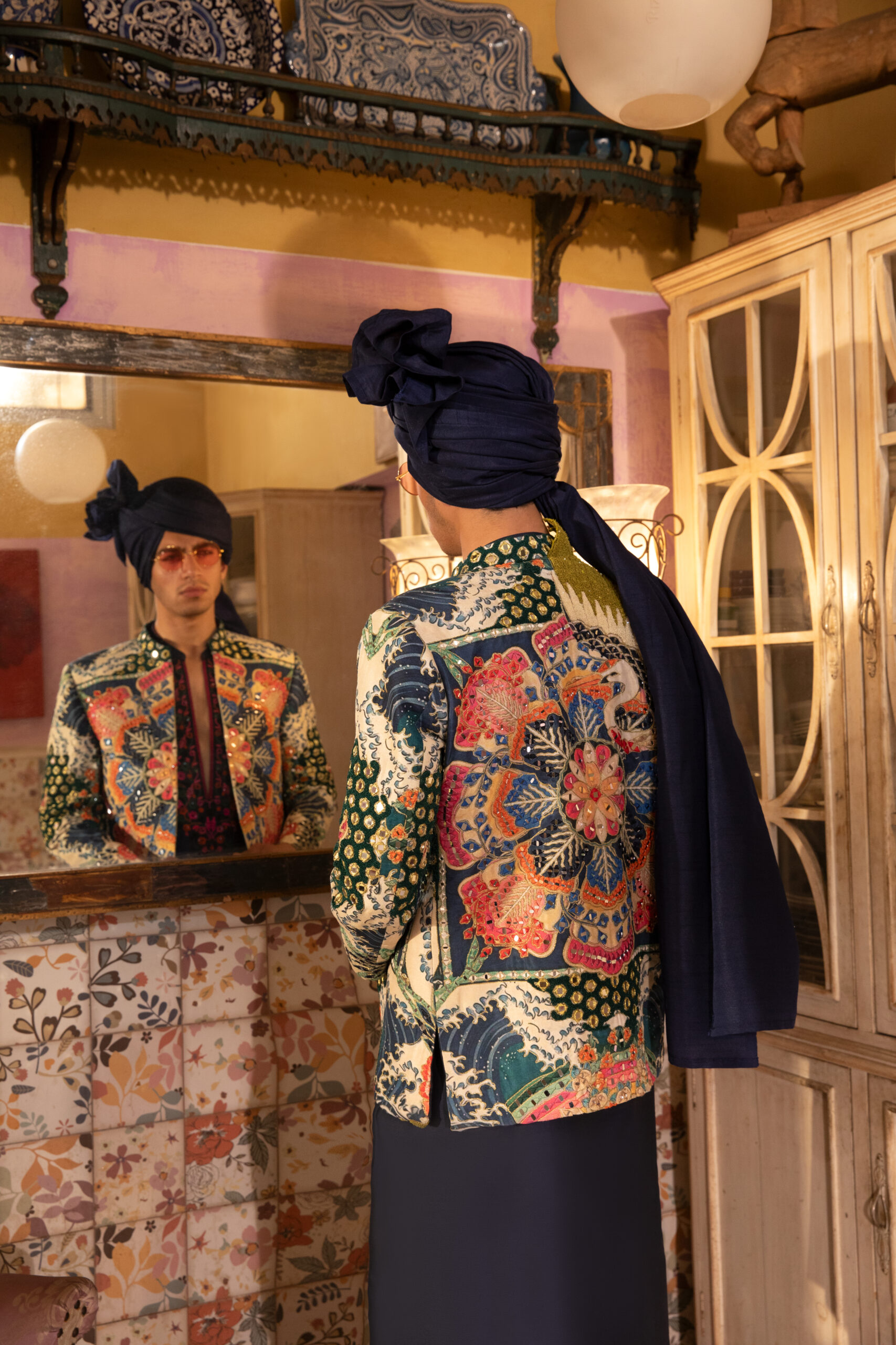 Royal Blue Multitone Embroidered Princecoat (3-Piece) - Image 2