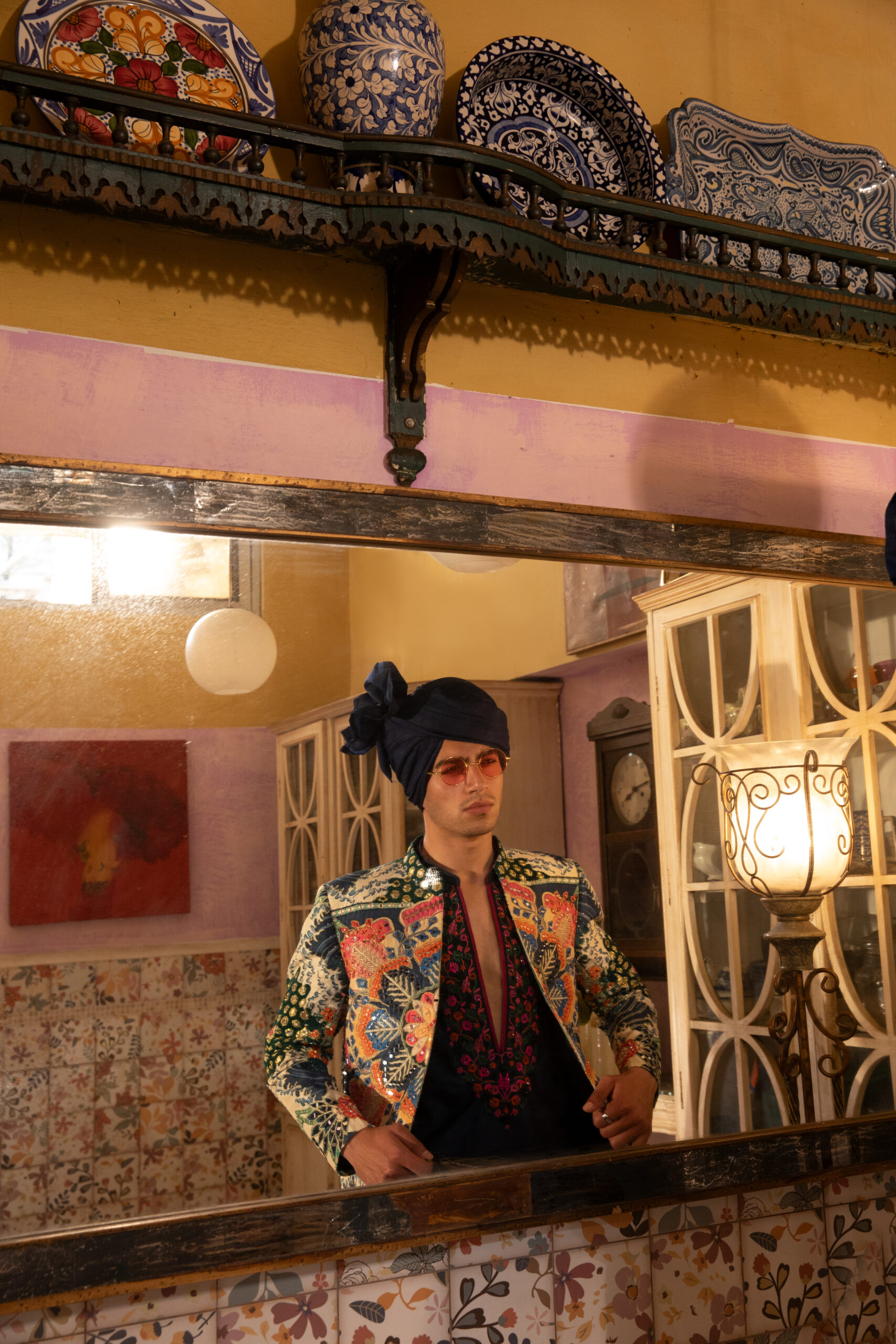 Royal Blue Multitone Embroidered Princecoat (3-Piece) - Image 3