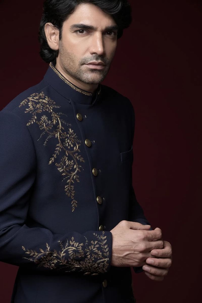 Midnight Blue Cutdana Embroidered Italian Jodhpuri Suit (2-Piece) - Image 2