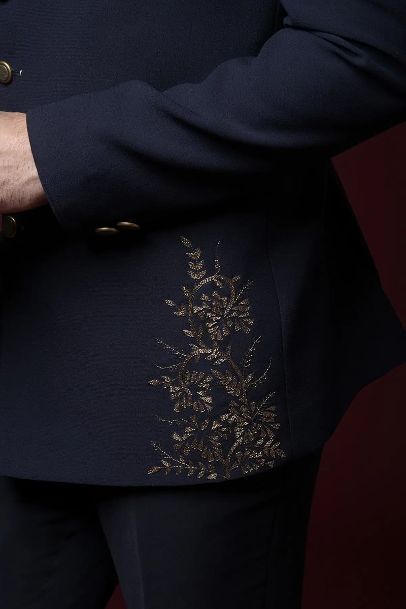 Midnight Blue Cutdana Embroidered Italian Jodhpuri Suit (2-Piece) - Image 4