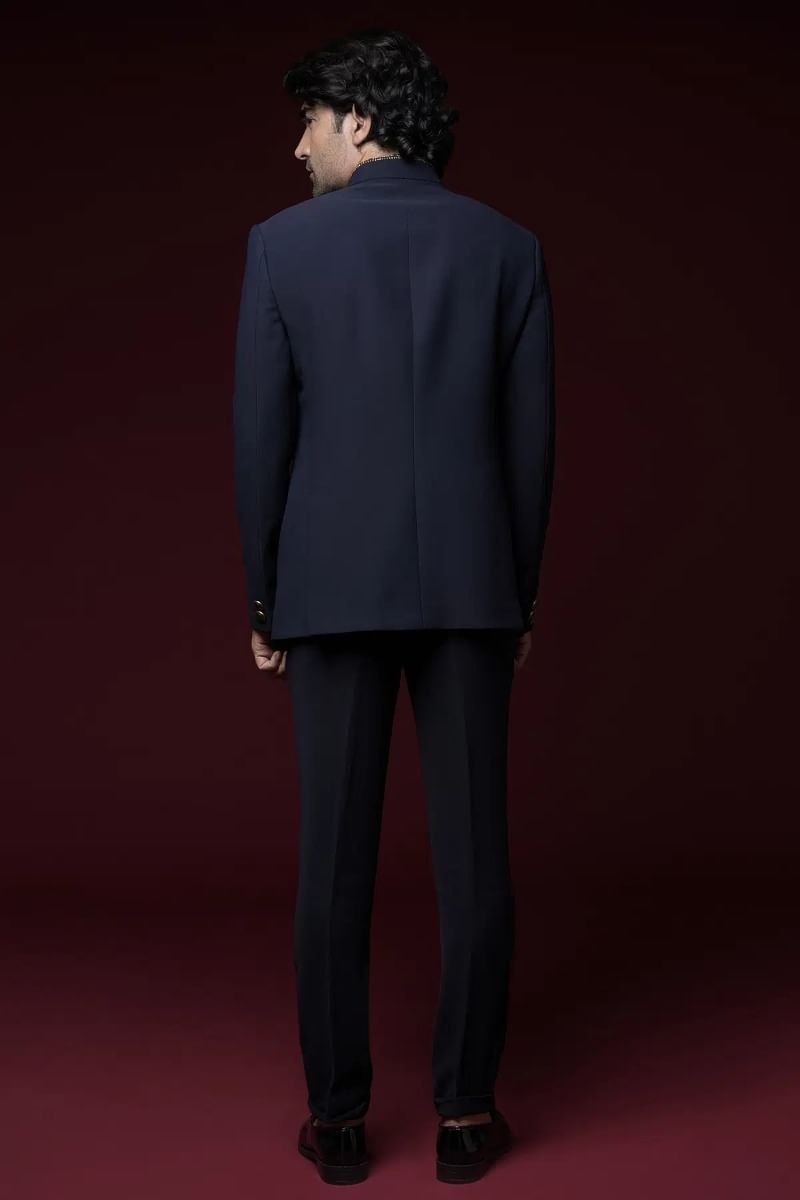 Midnight Blue Cutdana Embroidered Italian Jodhpuri Suit (2-Piece) - Image 5