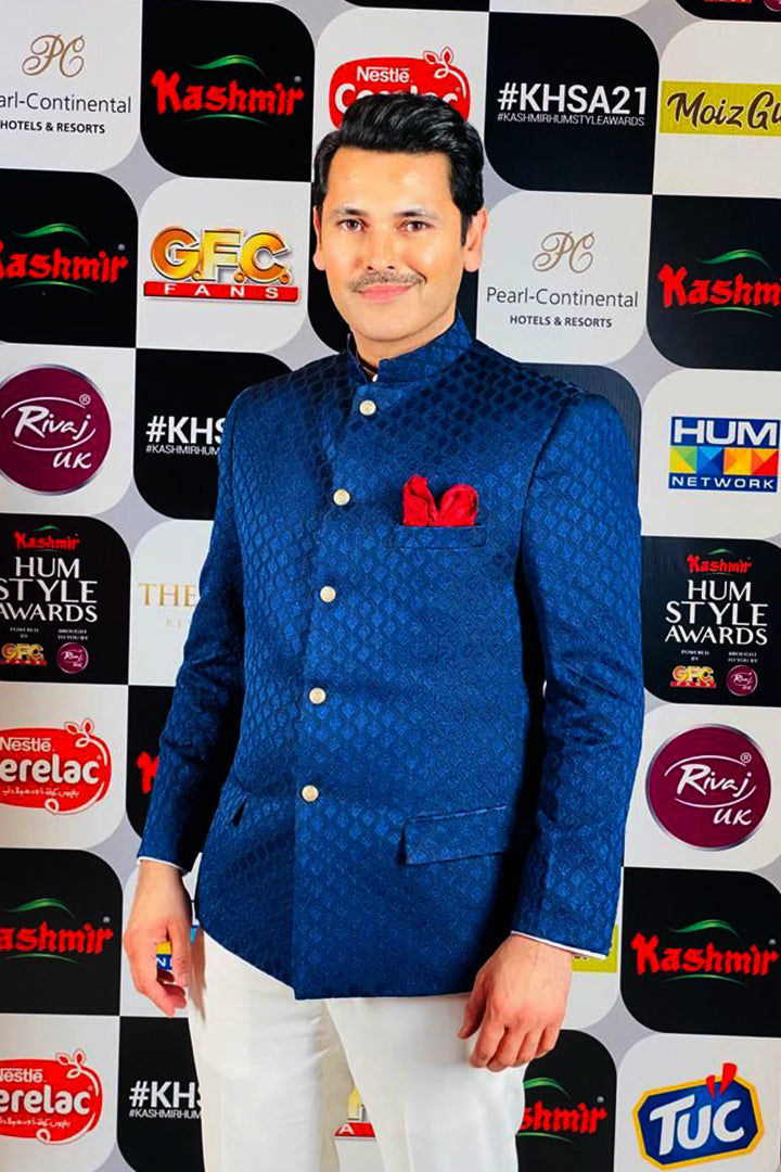 Blue Embossed Jacquard Prince Coat (2-Piece) - Image 2