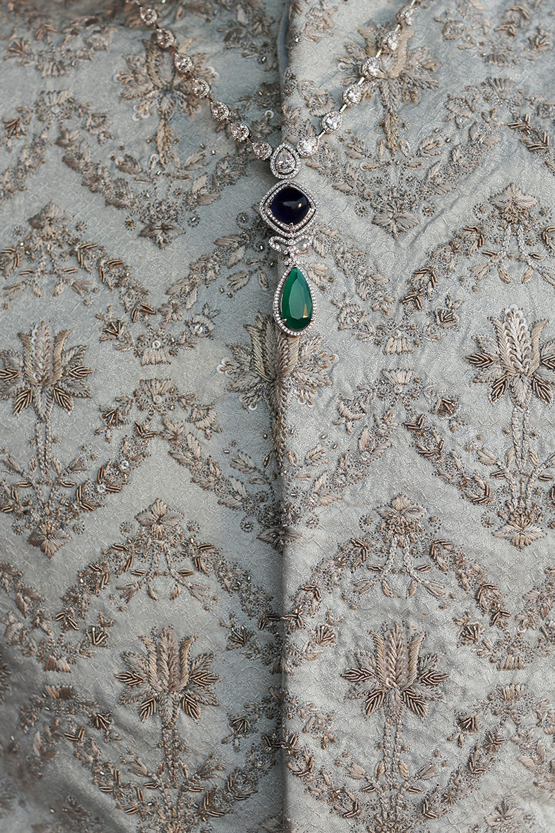 Ice Blue Tilla Sequin Jacquard Prince Coat (3-Piece) - Image 3