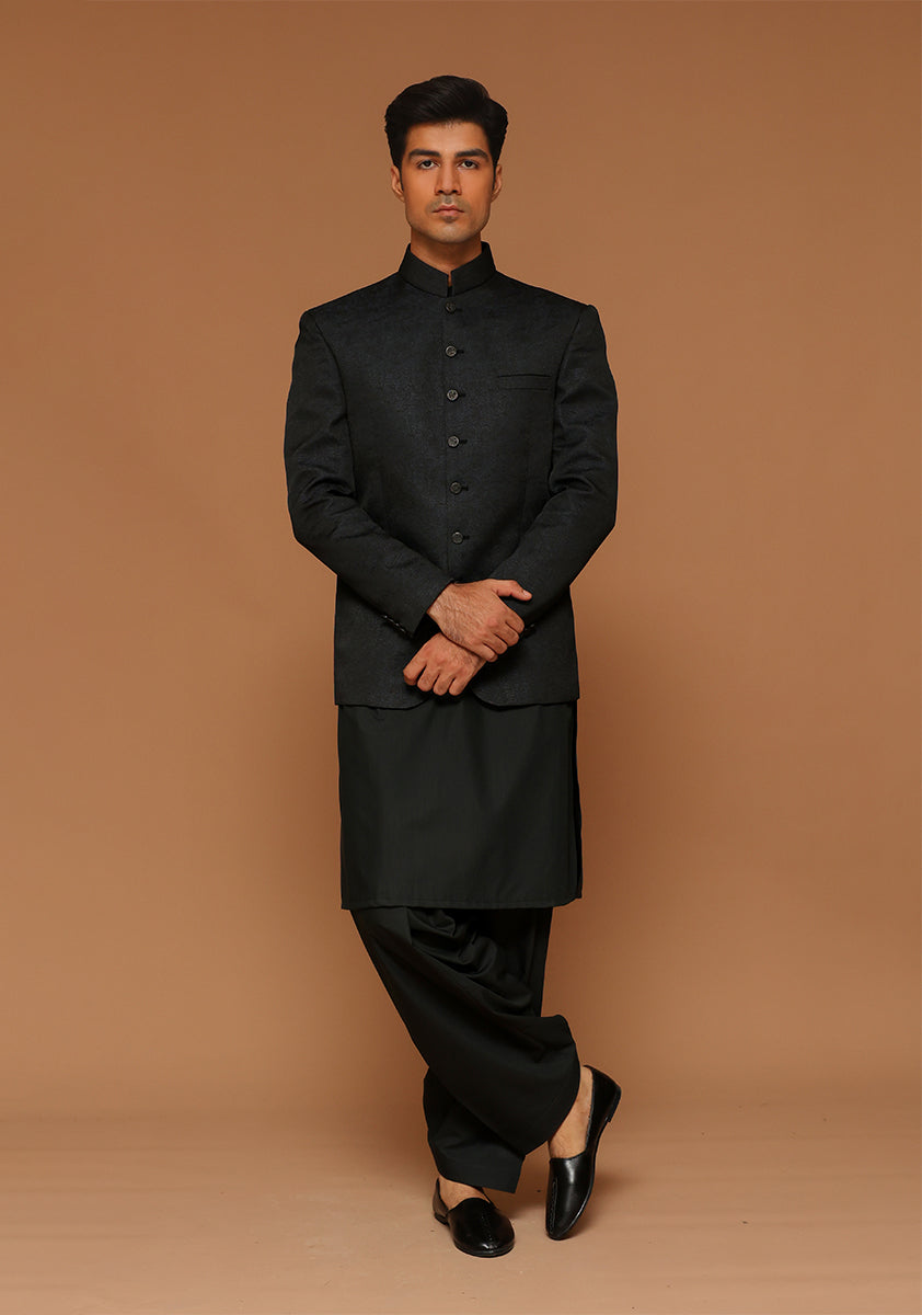 Majolica Blue Jamawar Prince Coat (3-Piece) - Image 1