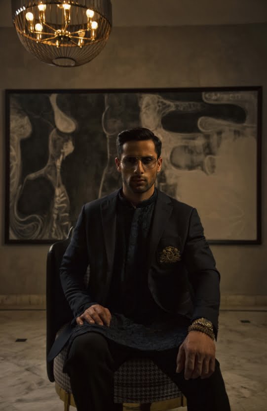 Royal Blue Embroidered Organza Kurta with Prince Coat (3-Piece) - Image 1