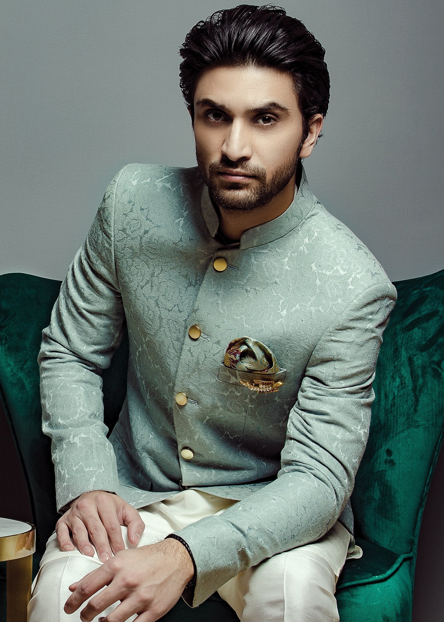 Ice Blue Self-Embossed Korean Raw Silk Prince Coat (1-Pc) - Image 2