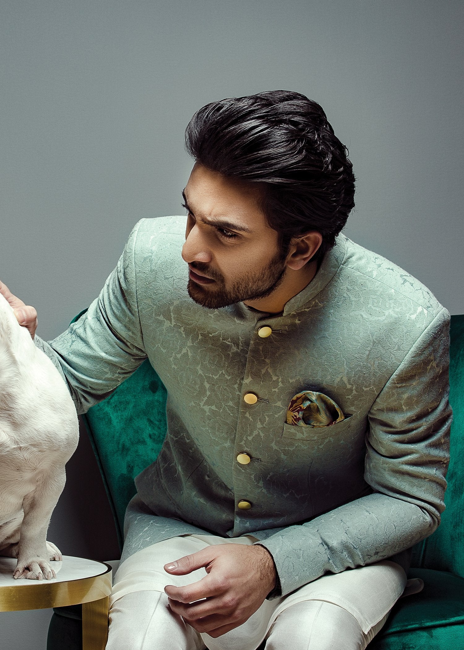 Ice Blue Self-Embossed Korean Raw Silk Prince Coat (1-Pc) - Image 3