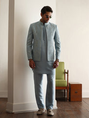 Light Blue Embroidered Silk-Blend Prince Coat (3-Piece) - Image 3
