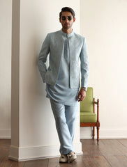 Light Blue Embroidered Silk-Blend Prince Coat (3-Piece) - Image 4