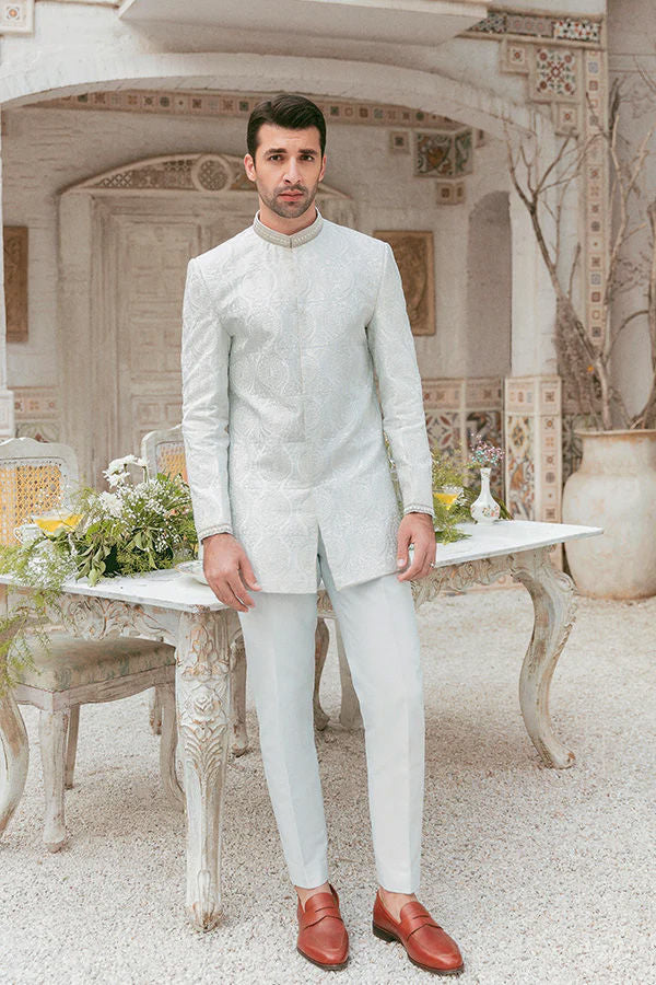 Ice Blue Marori Wasli Silk-Blend Prince Jacket (2-Piece) - Image 1