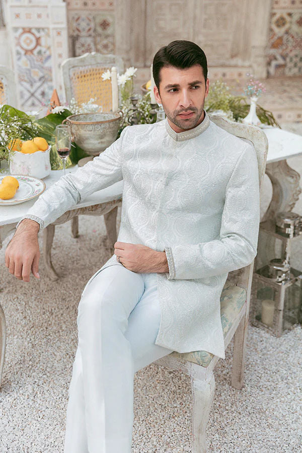 Ice Blue Marori Wasli Silk-Blend Prince Jacket (2-Piece) - Image 2