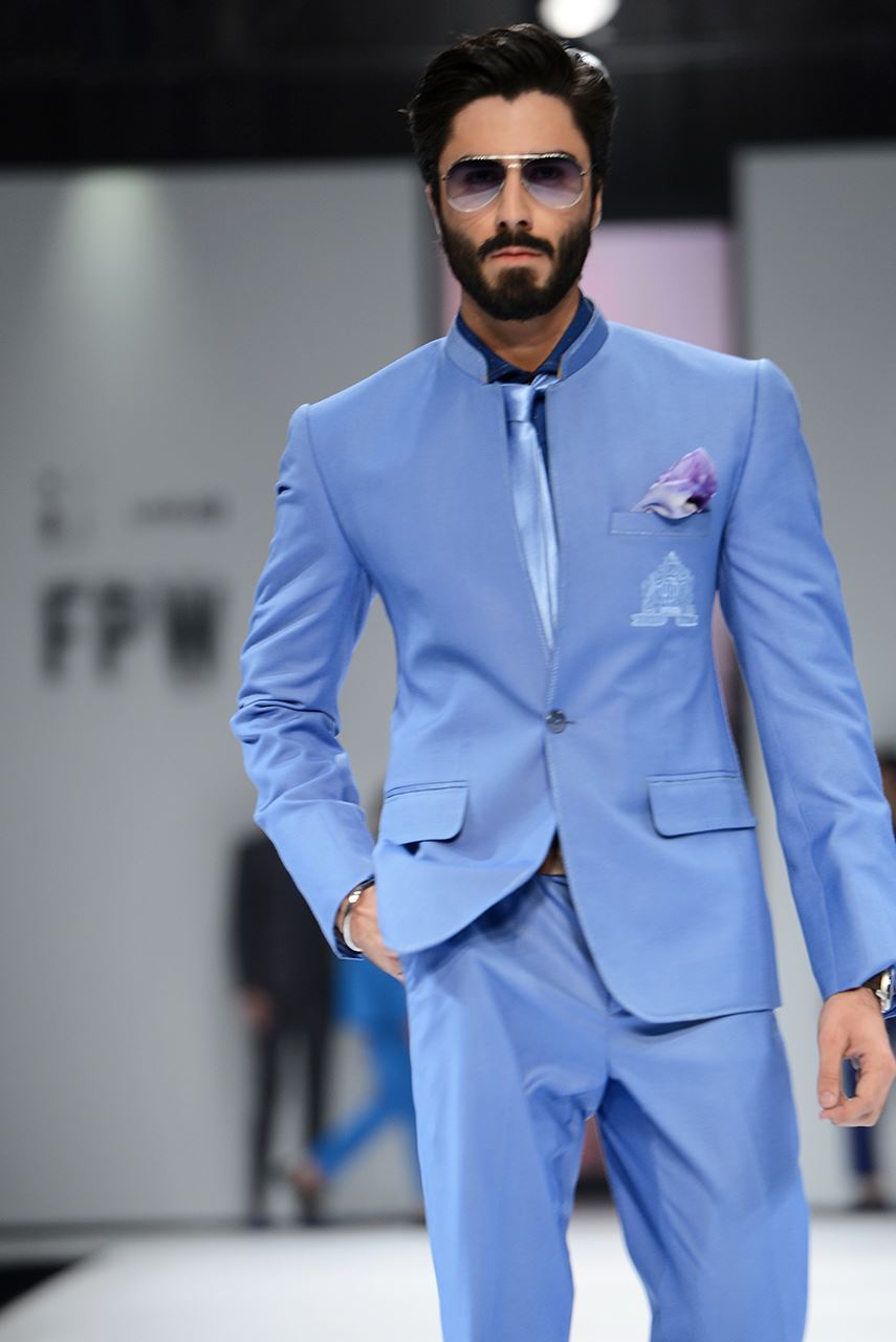 Ice Blue Embroidered Suiting Prince Coat (3-Piece) - Image 2