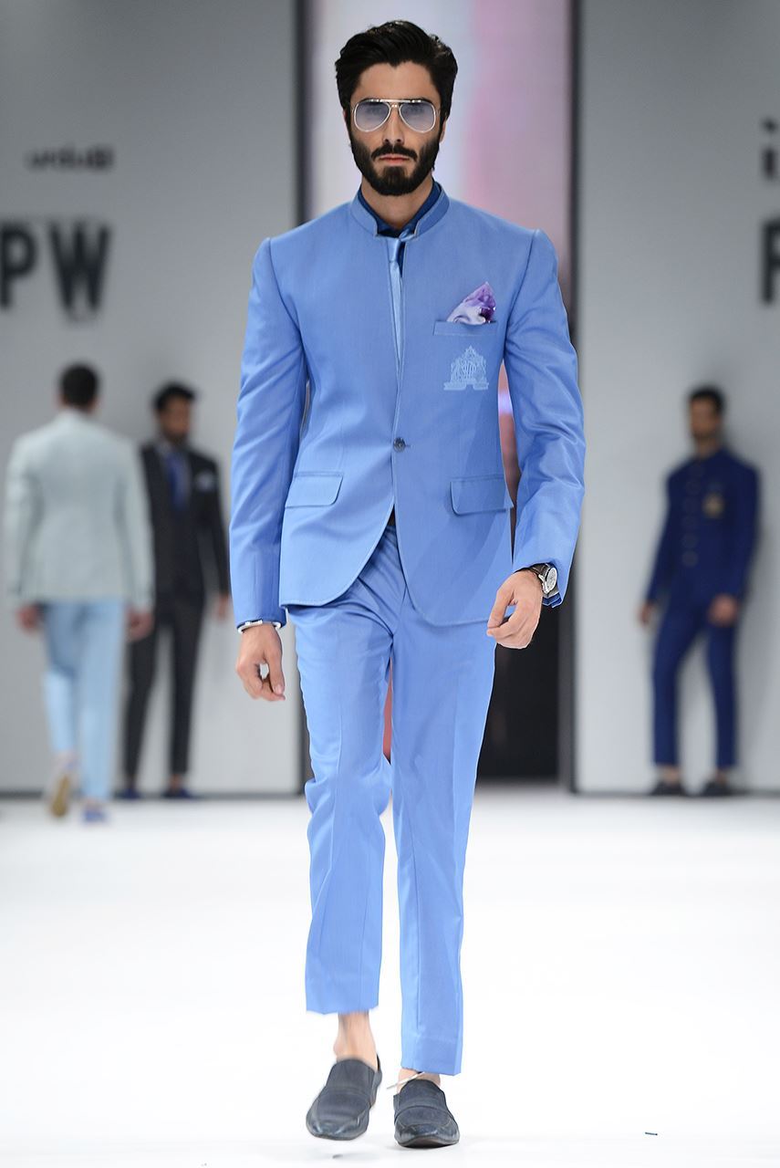 Ice Blue Embroidered Suiting Prince Coat (3-Piece) - Image 3