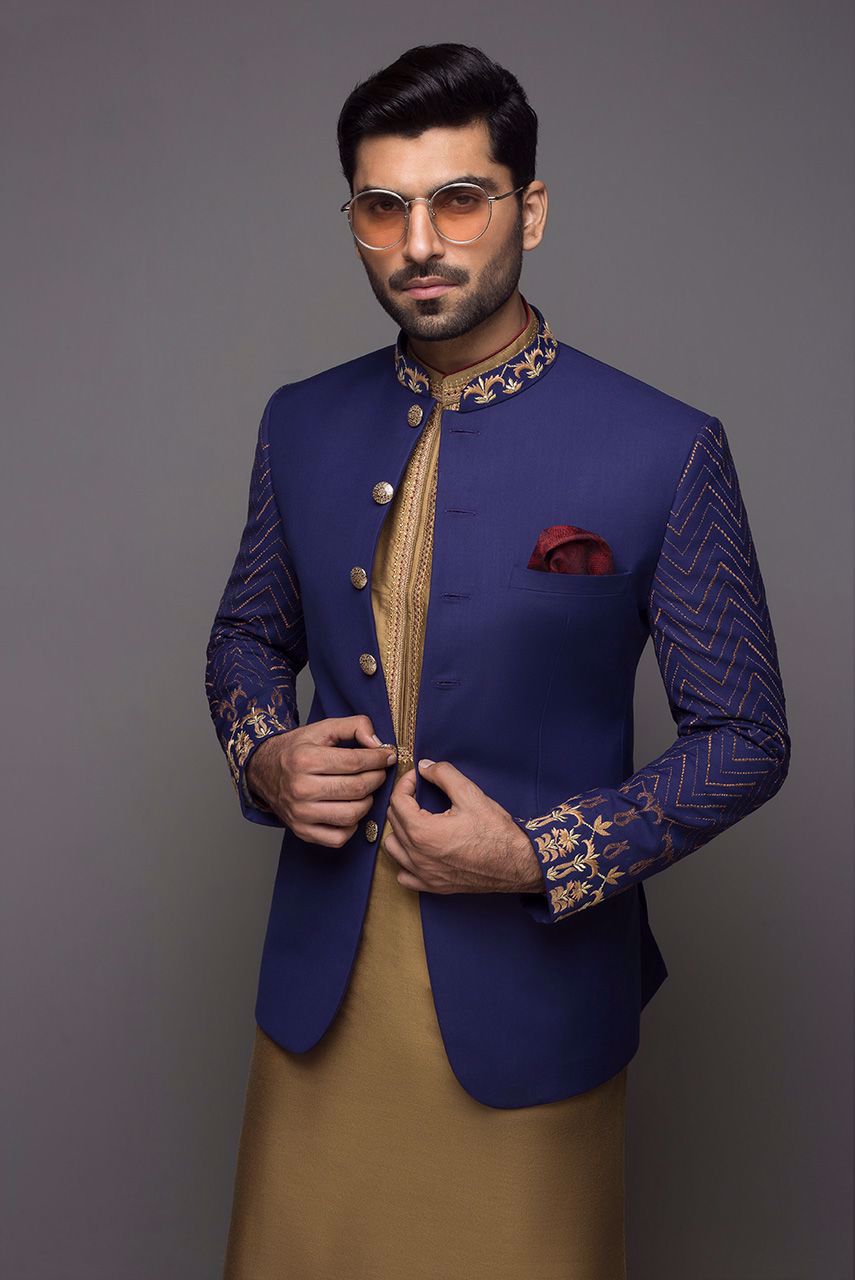 Royal Blue Embroidered Suiting Prince Coat (3-Piece) - Image 1