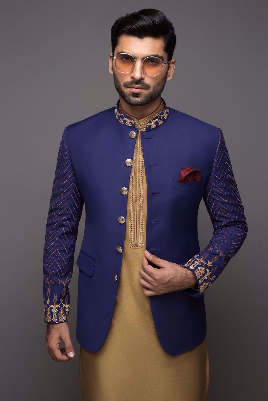 Royal Blue Embroidered Suiting Prince Coat (3-Piece) - Image 2