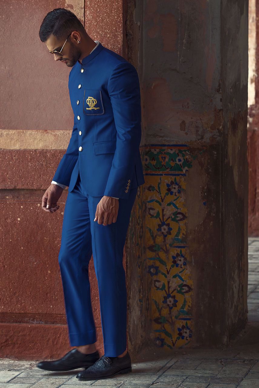 Royal Blue Embroidered Suiting Prince Coat (2-Piece) - Image 1