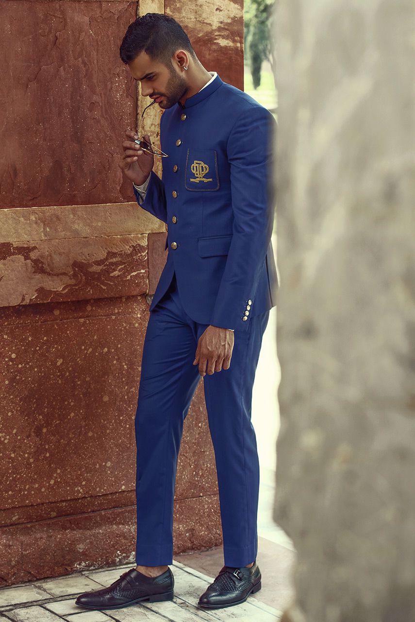 Royal Blue Embroidered Suiting Prince Coat (2-Piece) - Image 2