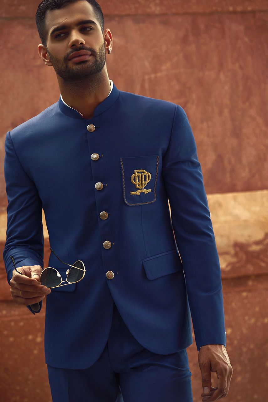Royal Blue Embroidered Suiting Prince Coat (2-Piece) - Image 3