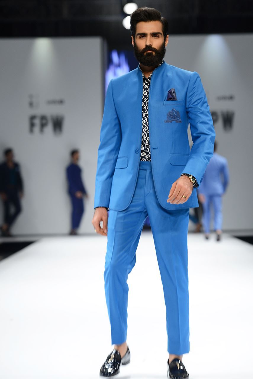 Sky Blue Embroidered Suiting Prince Coat (2-Piece) - Image 5