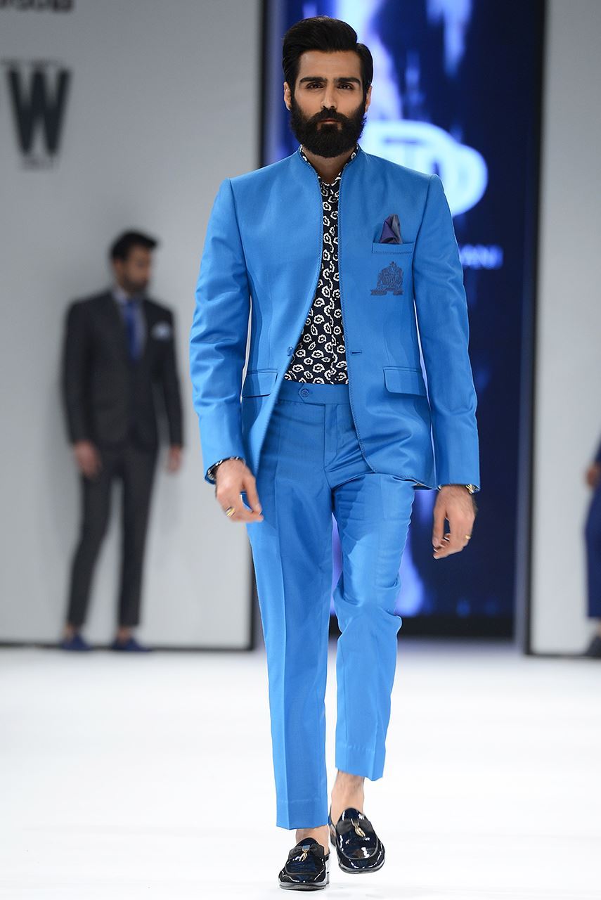 Sky Blue Embroidered Suiting Prince Coat (2-Piece) - Image 7