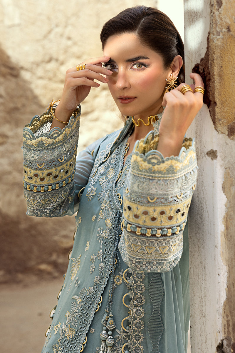 Pakistani Powder Blue Chikankari Chiffon Salwar Kameez (3-Piece) - Image 10