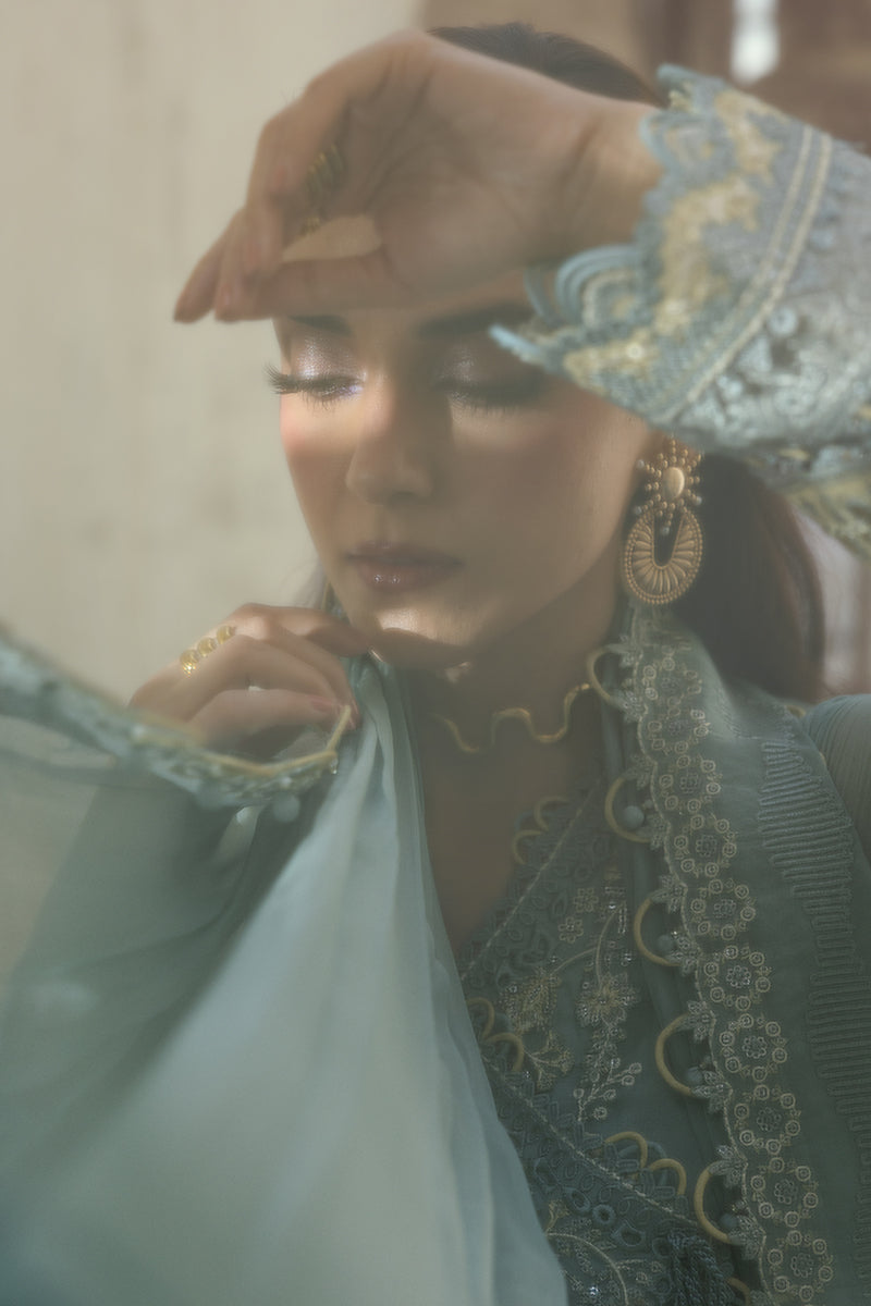 Pakistani Powder Blue Chikankari Chiffon Salwar Kameez (3-Piece) - Image 11