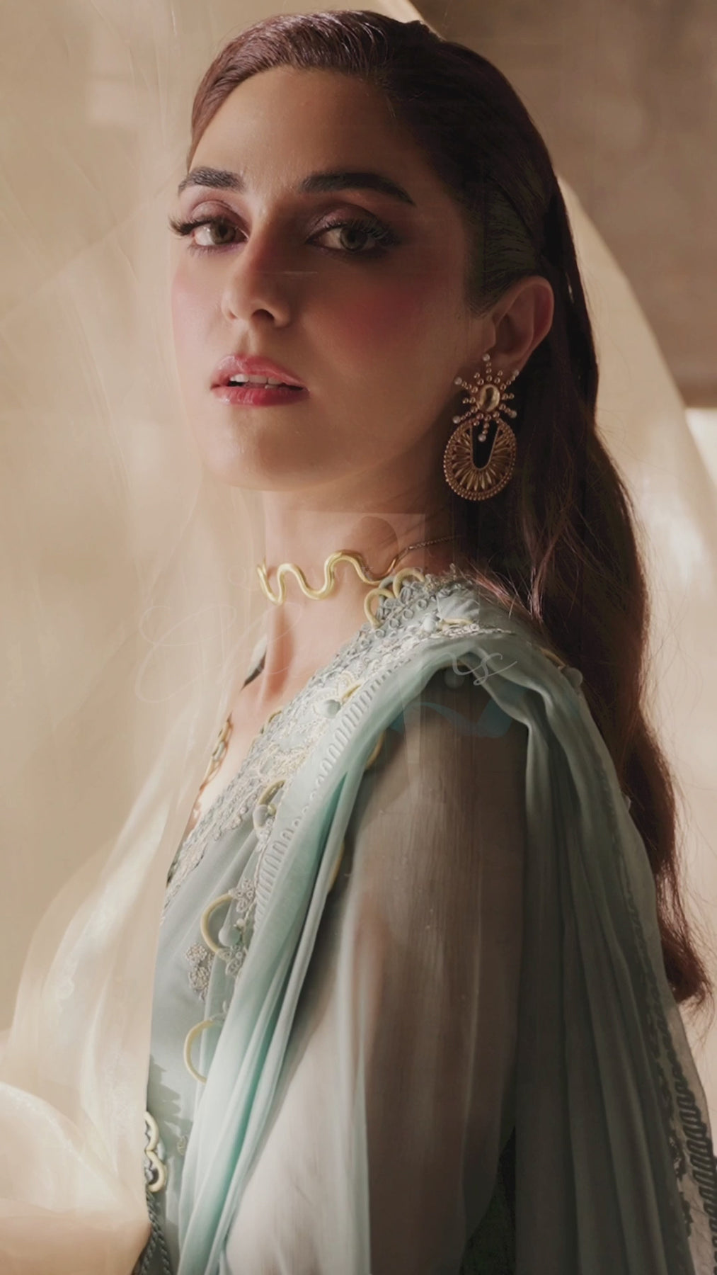 Pakistani Powder Blue Chikankari Chiffon Salwar Kameez (3-Piece) - Image 3