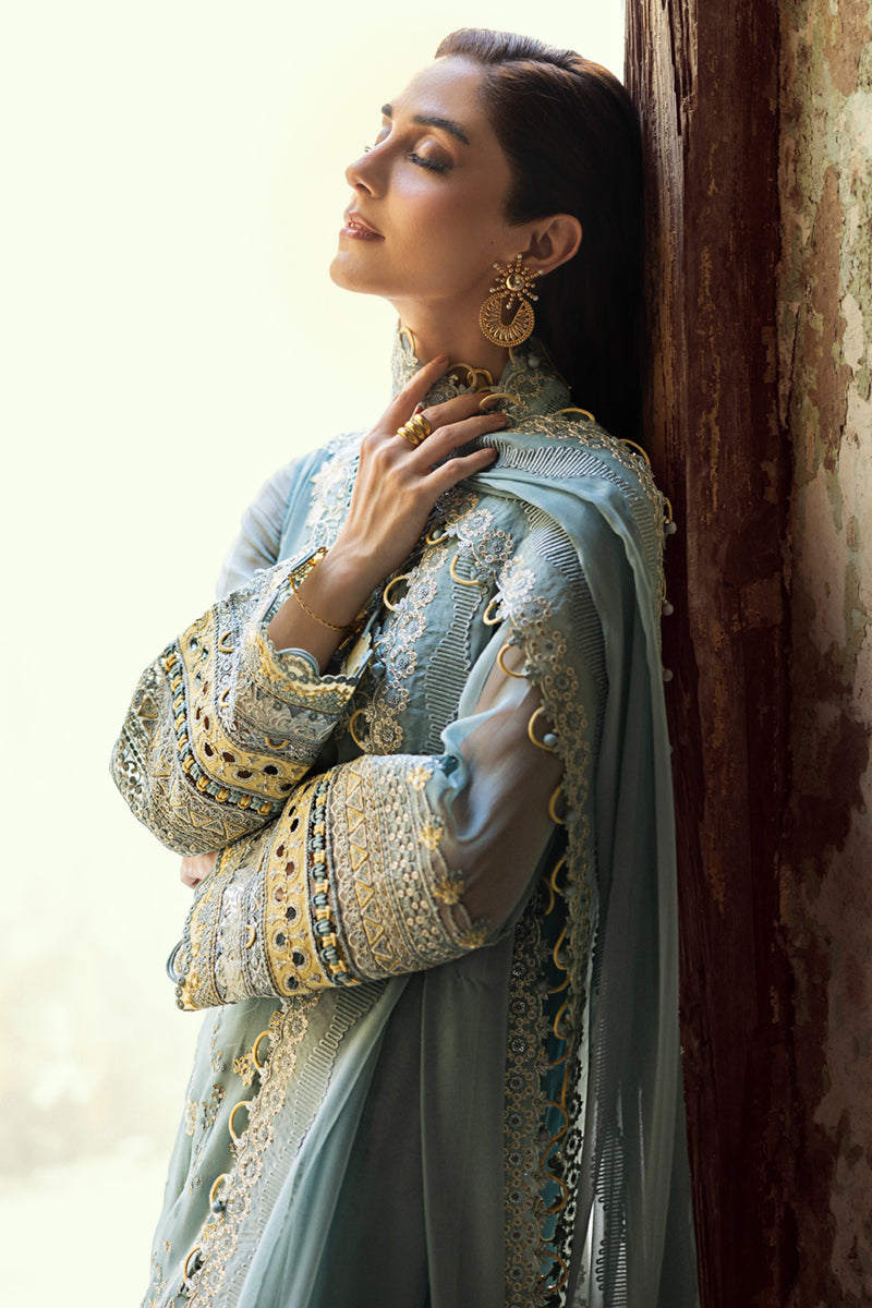 Pakistani Powder Blue Chikankari Chiffon Salwar Kameez (3-Piece) - Image 8