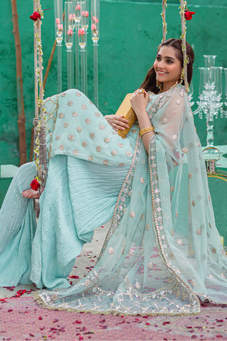 Sky Blue Embroidered Chiffon Crush Salwar Kameez (3-Piece) - Image 3