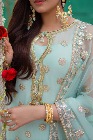 Sky Blue Embroidered Chiffon Crush Salwar Kameez (3-Piece) - Image 5
