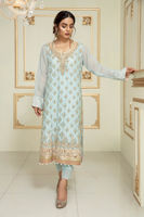 Pakistani Light Blue Dabka Embroidered Long Shirt (3-Piece) - Image 3