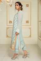 Pakistani Light Blue Dabka Embroidered Long Shirt (3-Piece) - Image 4