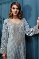 Light Blue Embellished Chiffon Salwar Kameez (2-Piece) - Image 4
