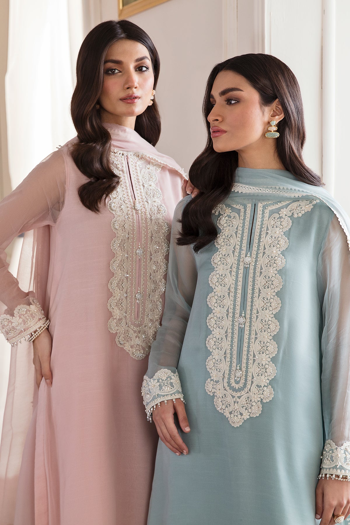 Powder Blue Embroidered Chiffon Salwar Kameez (3-Piece) - Image 10