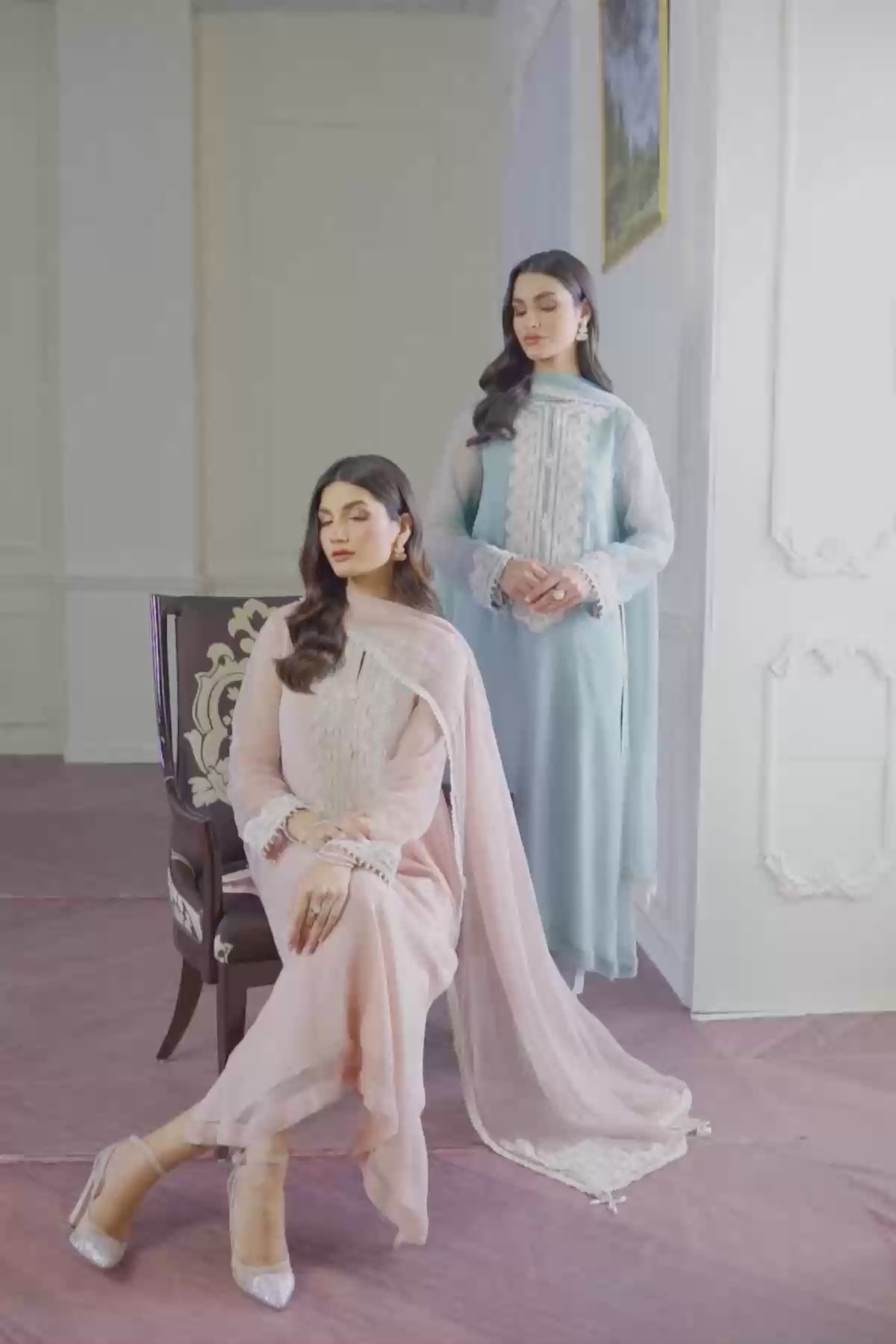 Powder Blue Embroidered Chiffon Salwar Kameez (3-Piece) - Image 4